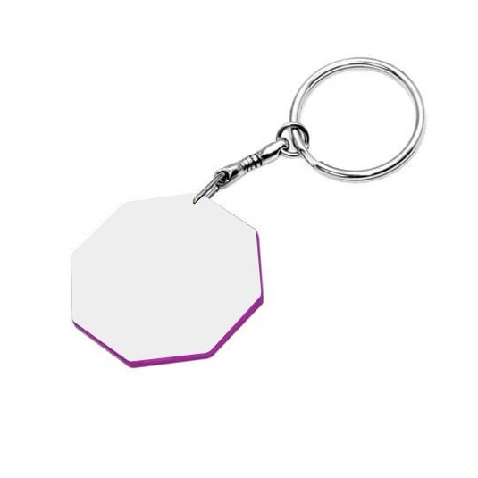Octagonal Keychain for Sublimation and Engraving with a Purple Edge